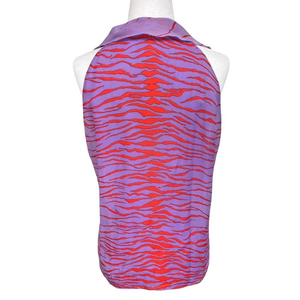 Emanuel Ungaro Paris Silk Ruffle Blouse Purple Floral Stripe Sleeveless IT 42 - Picture 4 of 13